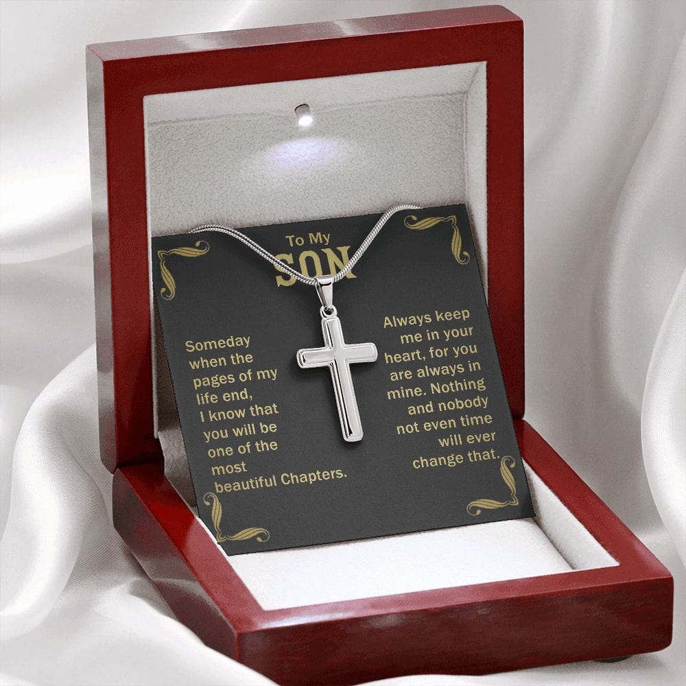 Gift For Son - Most Beautiful Chapters - Cross Necklace With Message Card - Son Gift For Birthday, Christmas, Special Occasion From Mom, Dad
