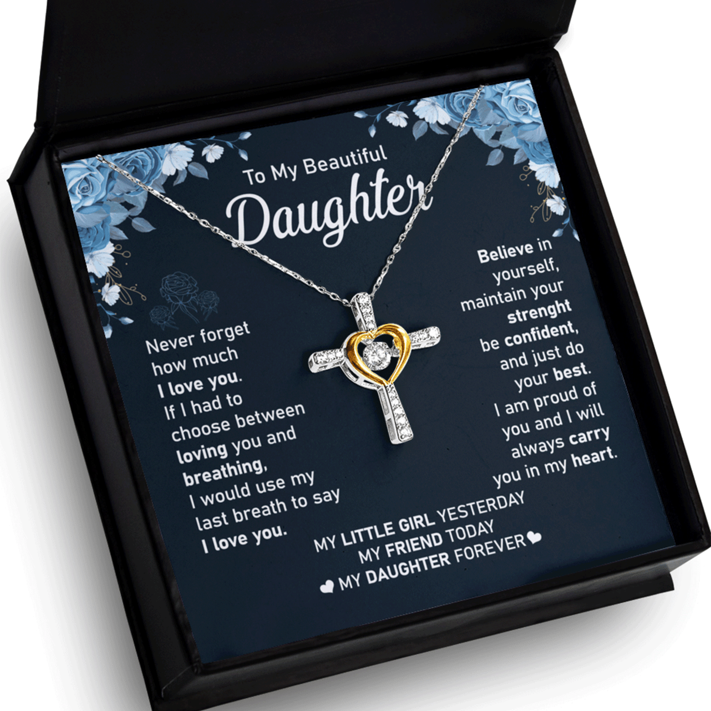 Gift For Daughter - Believe In Yourself - Cross Dancing Necklace With Message Card - Gift For Birthday, Christmas From Dad, Father, Mom, Mother