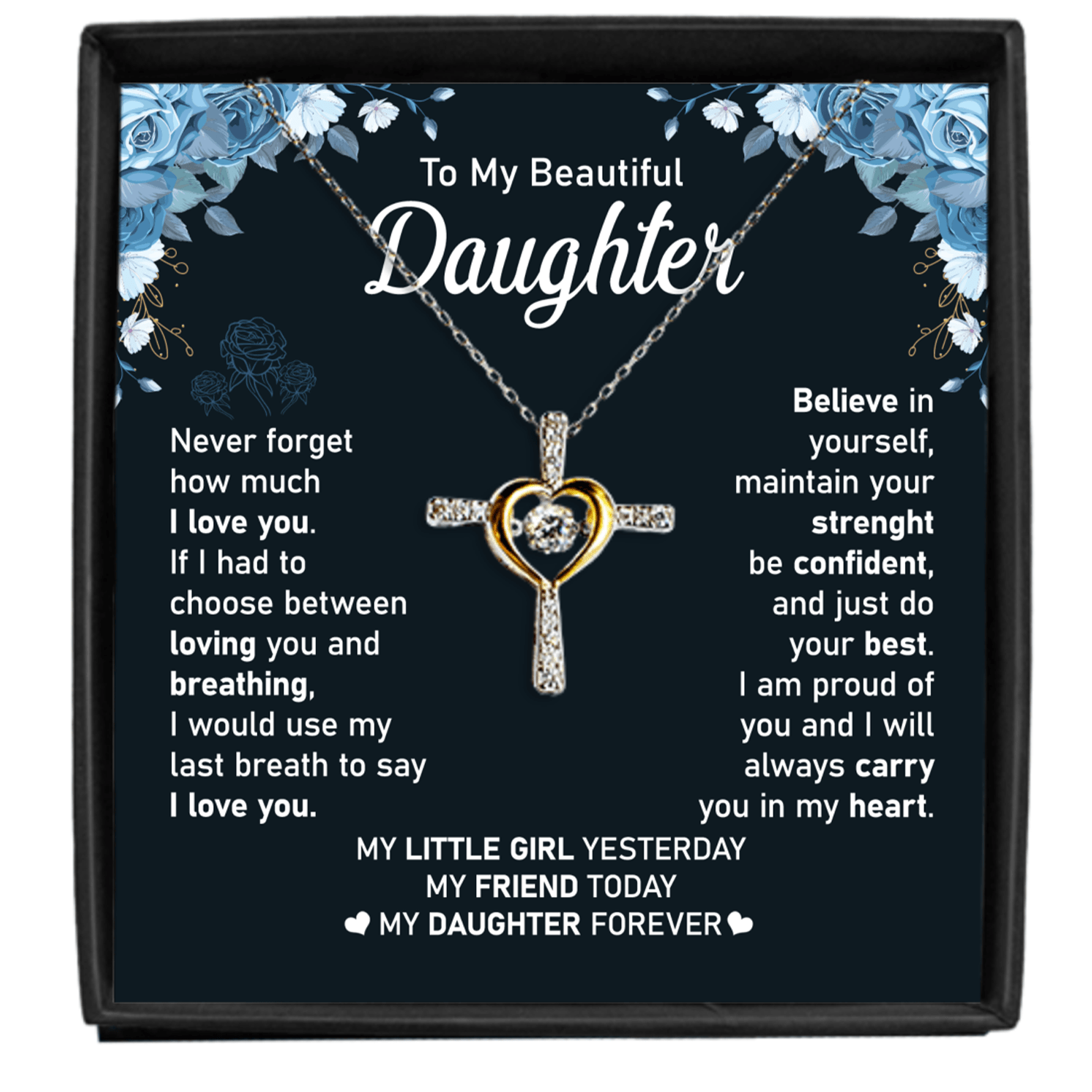 Gift For Daughter - Believe In Yourself - Cross Dancing Necklace With Message Card - Gift For Birthday, Christmas From Dad, Father, Mom, Mother