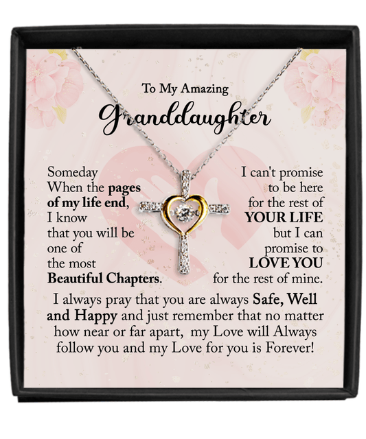 Gift For Granddaughter - Beautiful Chapter - Cross Dancing Necklace With Message Card - Gift For Birthday, Anniversary, Christmas From Grandmother, Grandfather