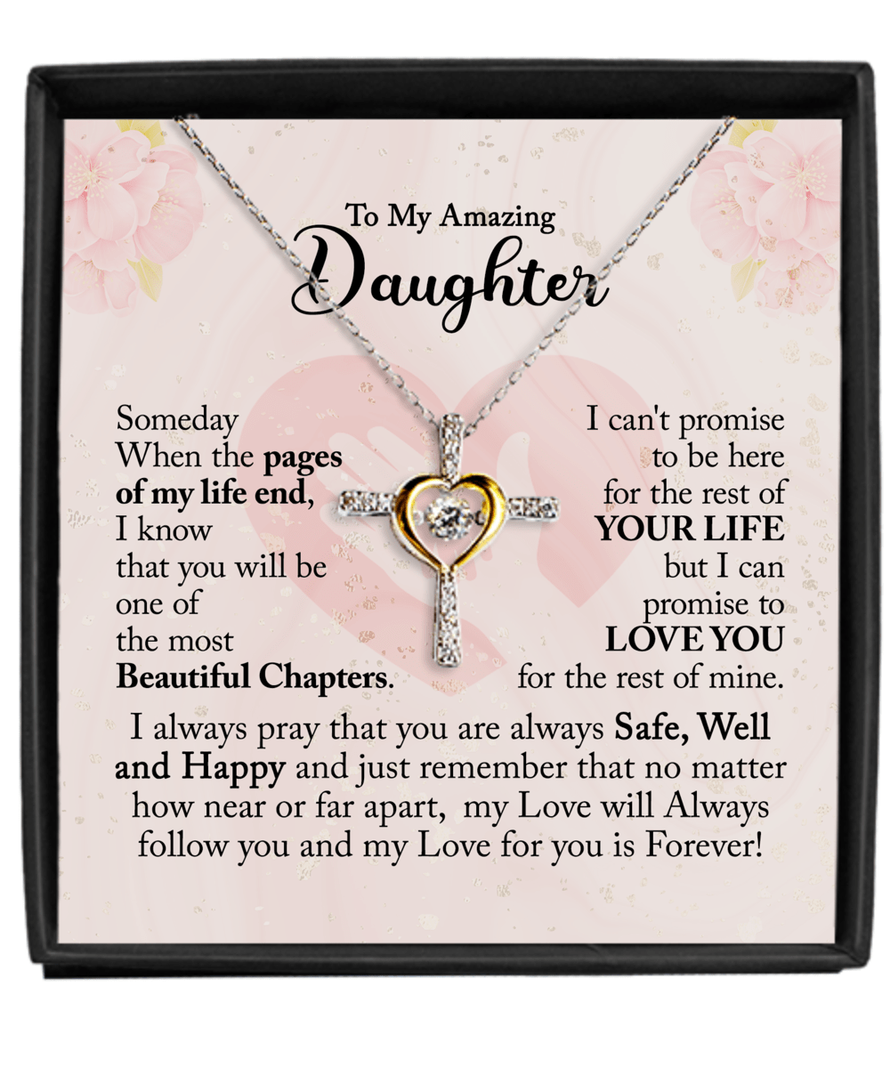 Gift For Daughter - Beautiful Chapter - Cross Dancing Necklace With Message Card - Gift For Birthday, Anniversary, Christmas From Dad, Father, Mom, Mother