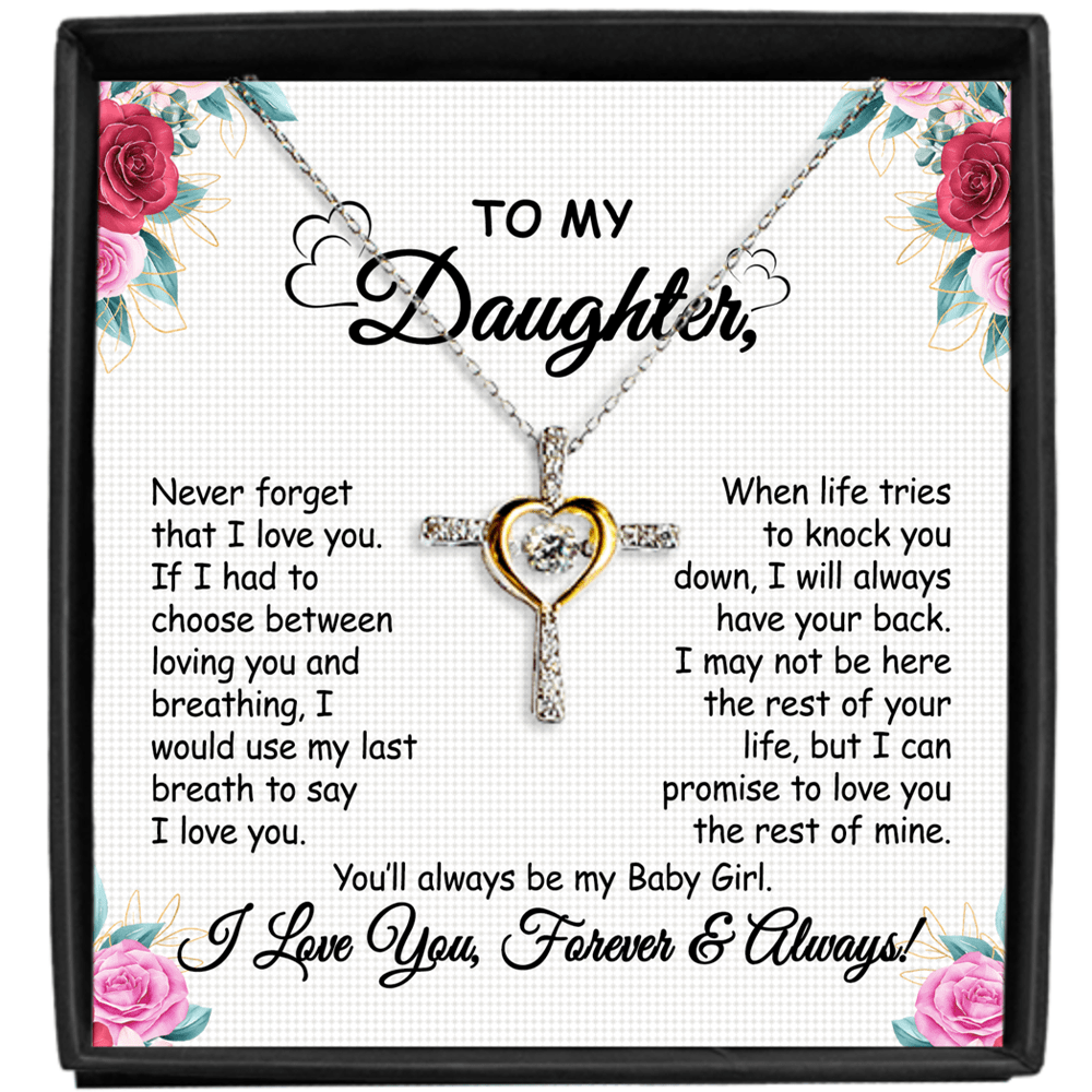 Gift For Daughter - When Life Tries - Cross Dancing Necklace With Message Card - Gift For Birthday, Anniversary, Christmas From Dad, Father