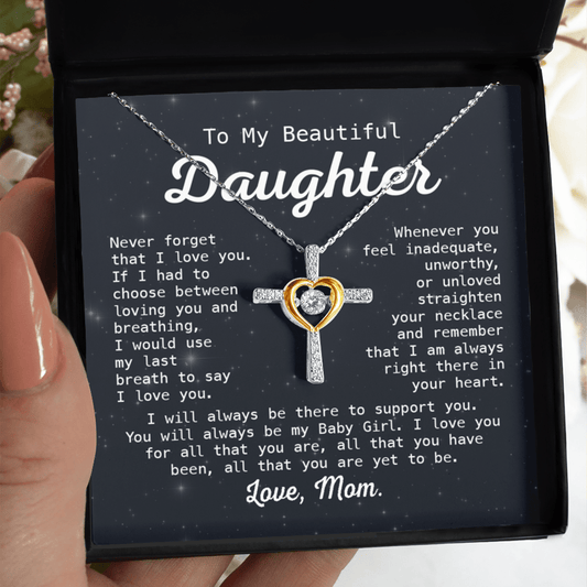 Gift For Daughter - Whenever You Feel - Cross Dancing Necklace With Message Card - Gift For Birthday, Anniversary, Christmas From Mom, Mother