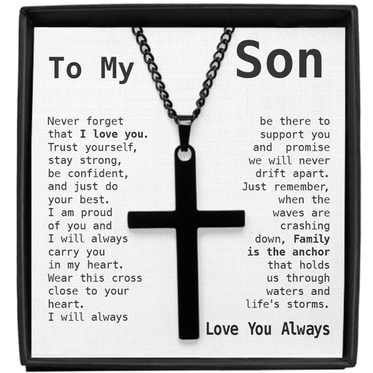 Gift For Son - Family Is The Anchor - Cross Necklace - Son Gift For Birthday, Christmas, Special Occasion From Mom, Mother, Dad, Father