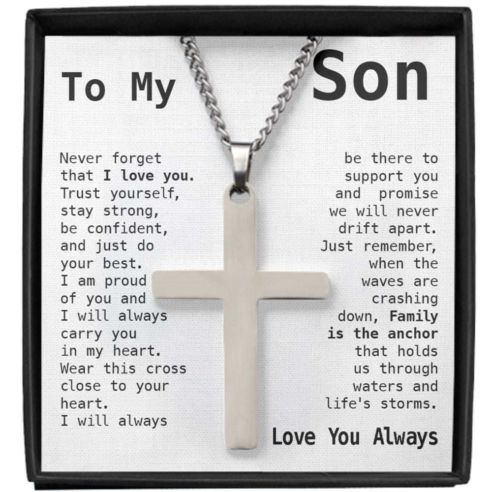 Gift For Son - Family Is The Anchor - Cross Necklace - Son Gift For Birthday, Christmas, Special Occasion From Mom, Mother, Dad, Father