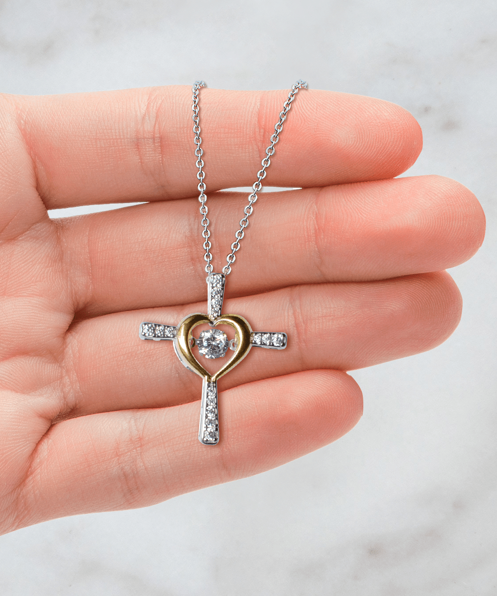 Gift To My Baby Girl Badass Daughter - Cross Dancing Necklace With Message Card Gift From Mom, Dad