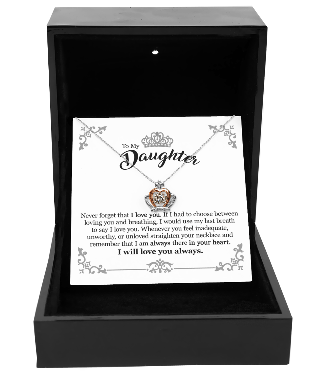 Gift For Daughter From Mom Dad - Always In Your Heart - Crown Pendant Necklace With Message Card