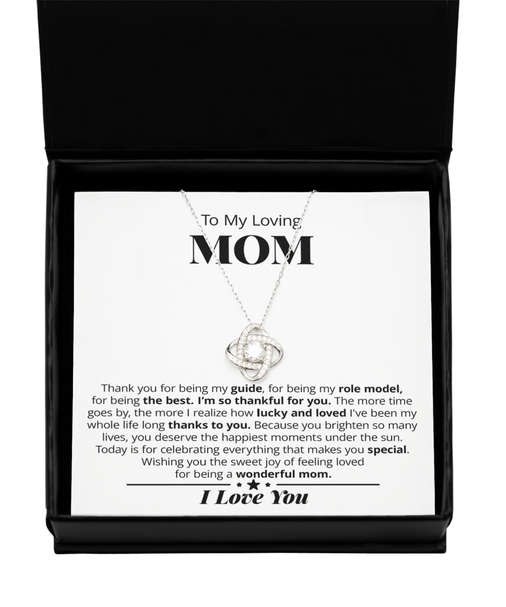 Loving Mom Pendant Necklace Thank You For Being My Guide Love Knot Pendant Sterling Necklace Message Card Gift For Mom Mother's Day Birthday From Daughter Son