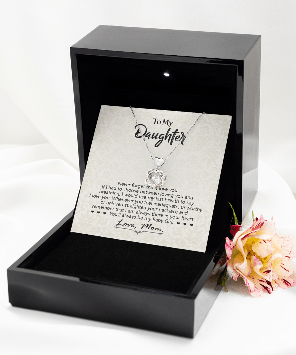 Almost SOLD OUT Mom Gift To My Baby Girl Daughter - Heart Knot Necklace With Message Card Gift For Birthday, Christmas, Special Occasion From Mom