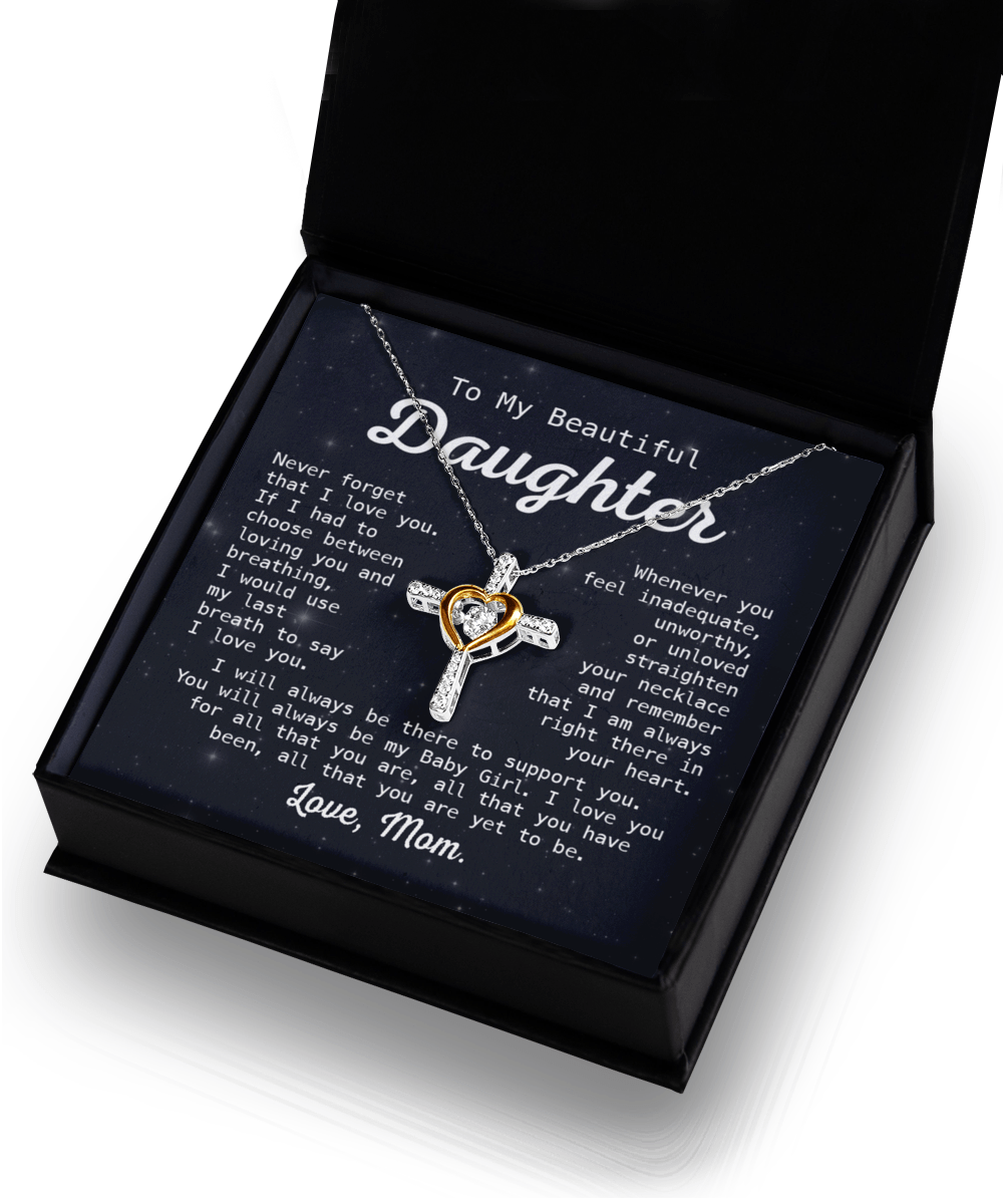 Gift For Daughter - Whenever You Feel - Cross Dancing Necklace With Message Card - Gift For Birthday, Anniversary, Christmas From Mom, Mother