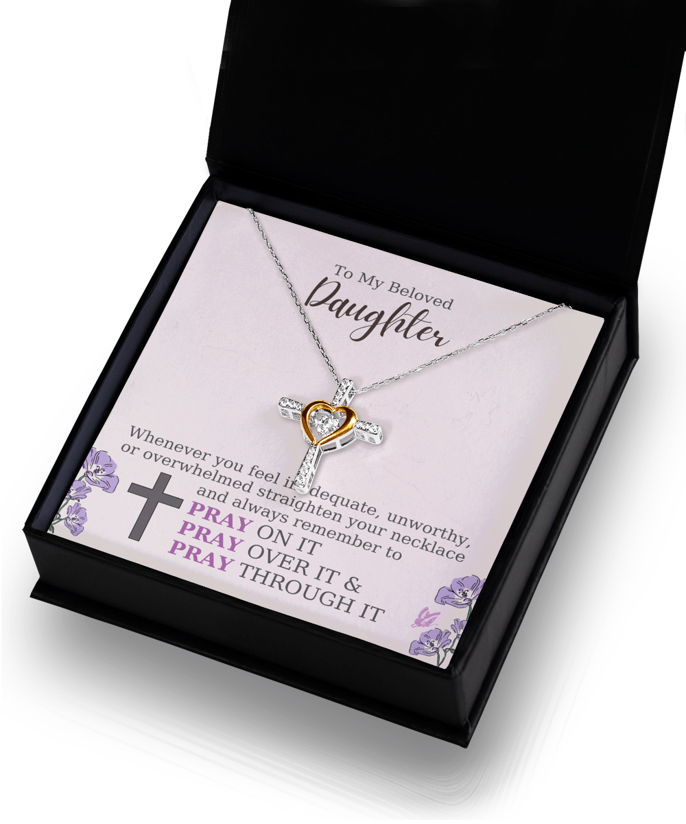 Gift For Daughter - Pray - Cross Dancing Necklace With Message Card Gift For Birthday, Christmas, Special Occasion From Mom, Dad
