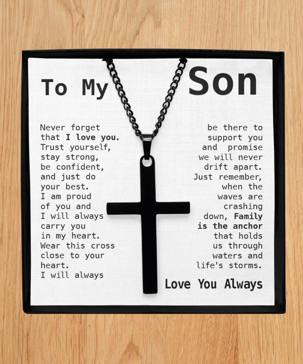 Gift For Son - Family Is The Anchor - Cross Necklace - Son Gift For Birthday, Christmas, Special Occasion From Mom, Mother, Dad, Father