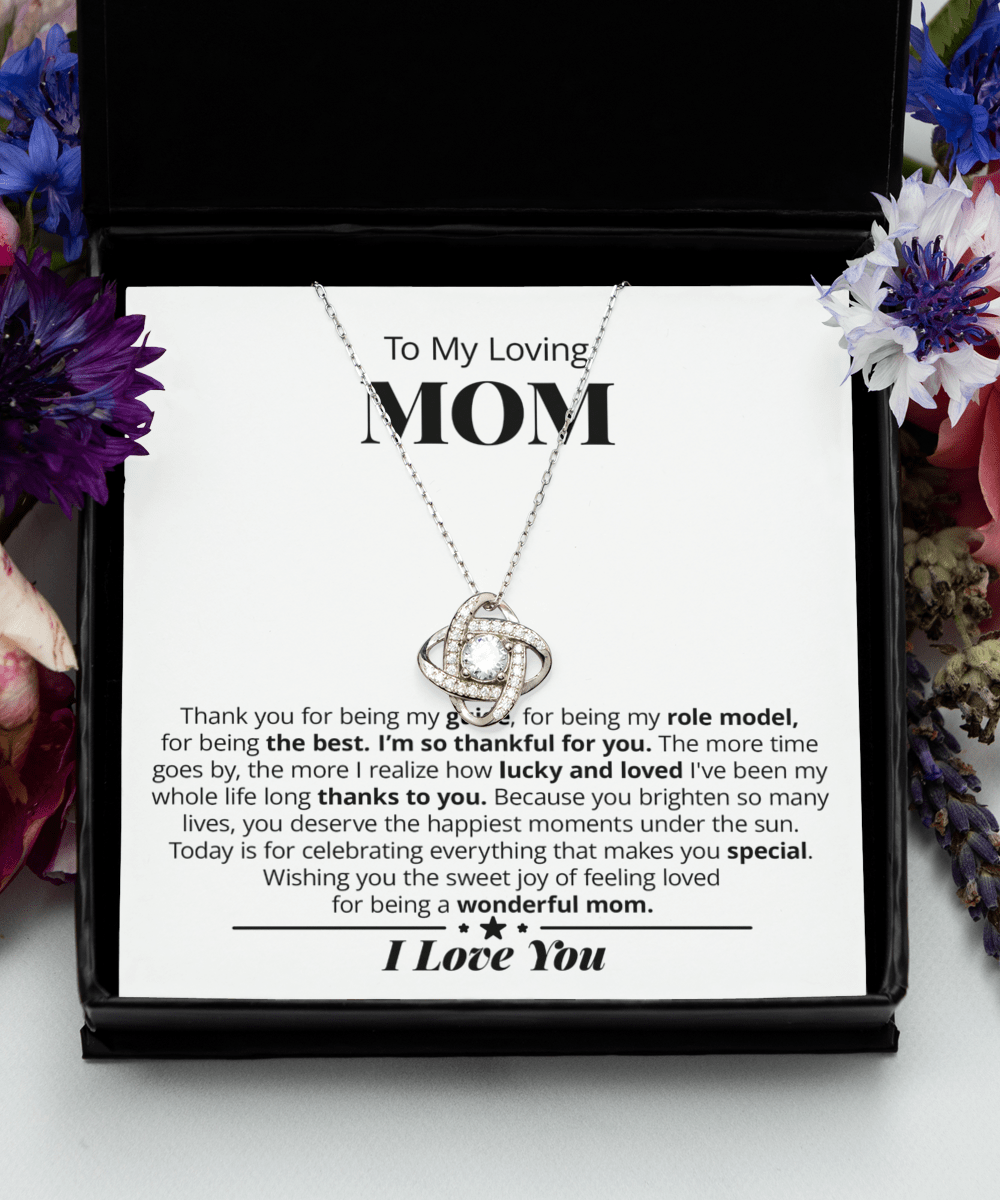 Loving Mom Pendant Necklace Thank You For Being My Guide Love Knot Pendant Sterling Necklace Message Card Gift For Mom Mother's Day Birthday From Daughter Son