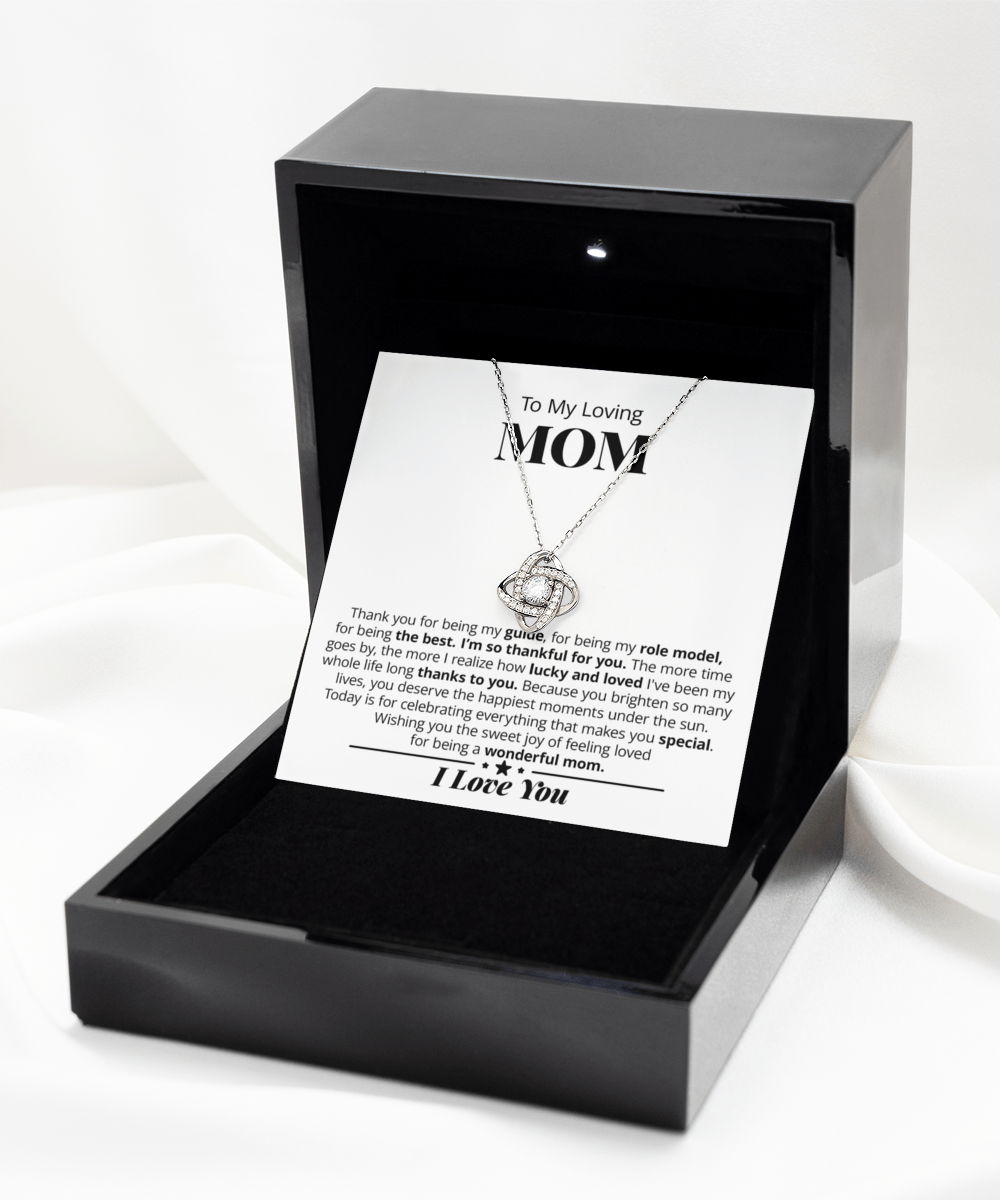 Loving Mom Pendant Necklace Thank You For Being My Guide Love Knot Pendant Sterling Necklace Message Card Gift For Mom Mother's Day Birthday From Daughter Son