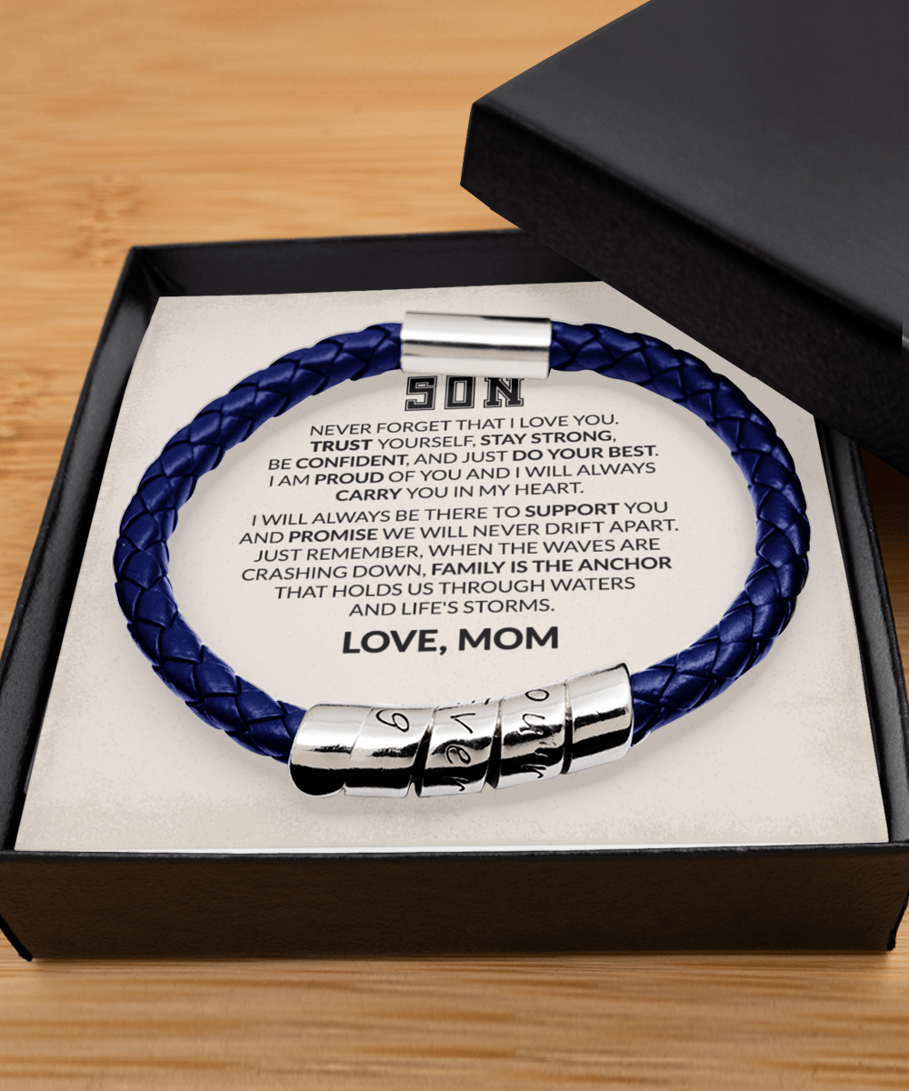 Gift For Son - Family Is The Anchor - Bracelet With Message Card - Son Gift For Birthday, Christmas, Special Occasion From Mom, Mother