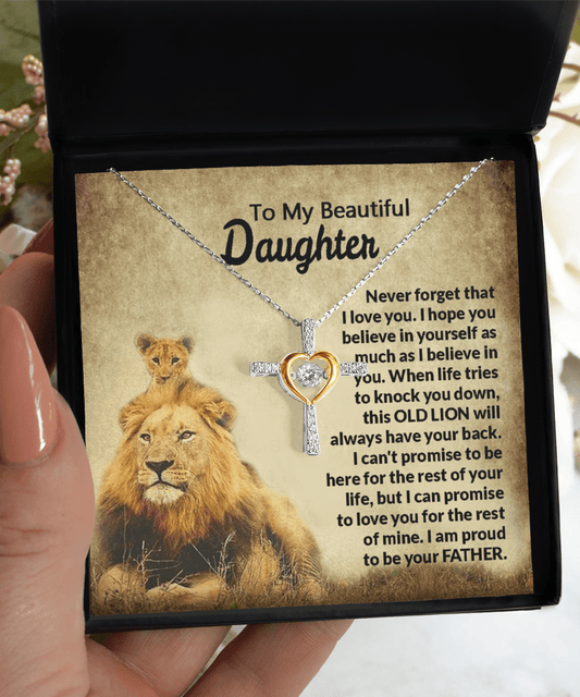 Gift For Daughter - When Life - Cross Dancing Necklace With Message Card - Gift For Birthday, Anniversary, Christmas From Dad, Father