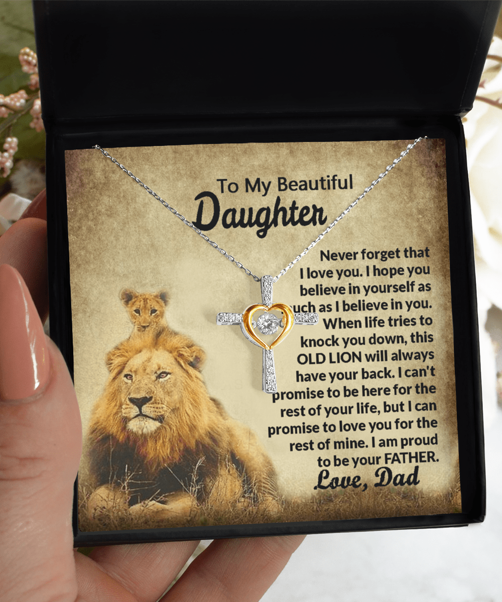 Gift For Daughter - When Life Tries - Cross Dancing Necklace With Message Card - Gift For Birthday, Anniversary, Christmas From Dad, Father