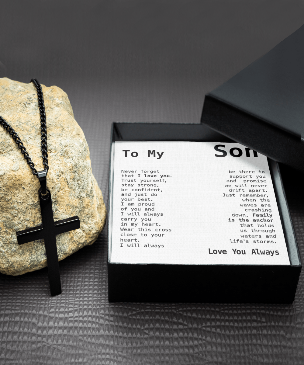 Gift For Son - Family Is The Anchor - Cross Necklace - Son Gift For Birthday, Christmas, Special Occasion From Mom, Mother, Dad, Father