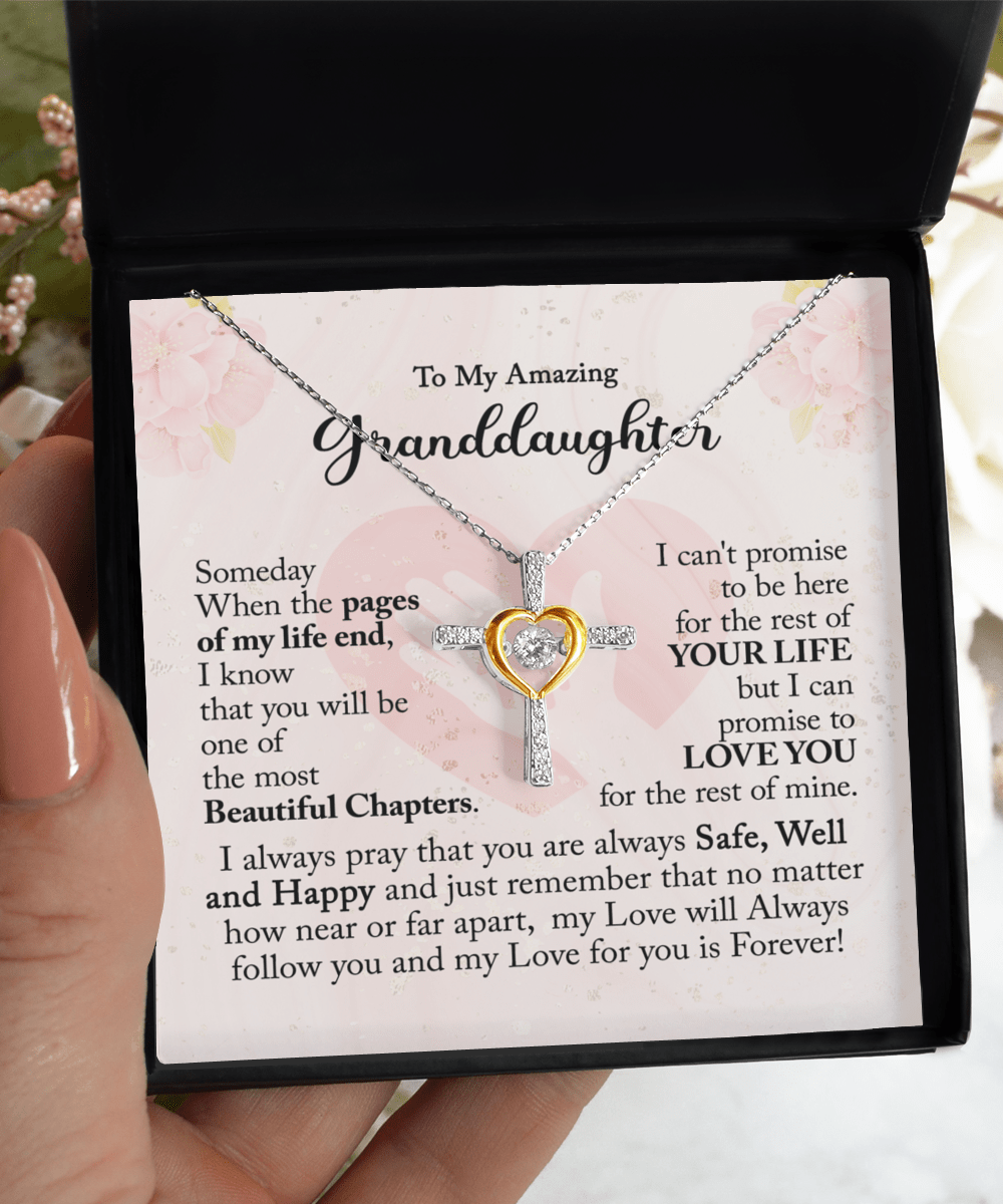 Gift For Granddaughter - Beautiful Chapter - Cross Dancing Necklace With Message Card - Gift For Birthday, Anniversary, Christmas From Grandmother, Grandfather