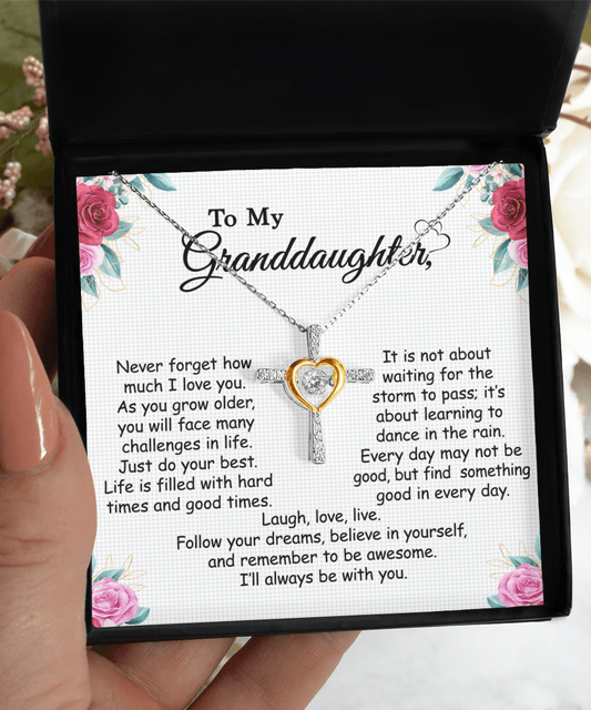 Gift For Granddaughter - Cross Dancing Necklace With Message Card - Gift For Birthday From Grandmother, Grandfather