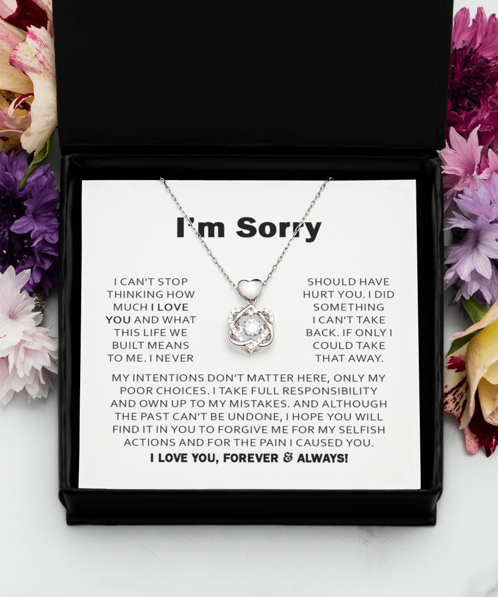 I'm Sorry - Heart Knot Necklace With Message Card Gift For Wife, Soulmate, Girlfriend