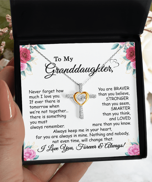 Gift For Granddaughter - Always Remember - Cross Dancing Necklace With Message Card - Gift For Birthday, Anniversary, Christmas From Grandmother, Grandfather