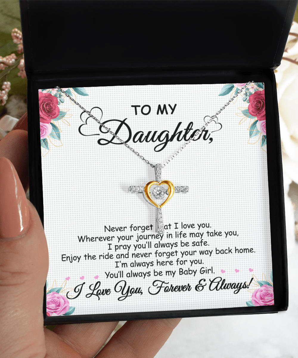 Gift For Daughter - Always Here For You - Cross Dancing Necklace - Gift From Mom, Dad For Birthday, Christmas, Graduation