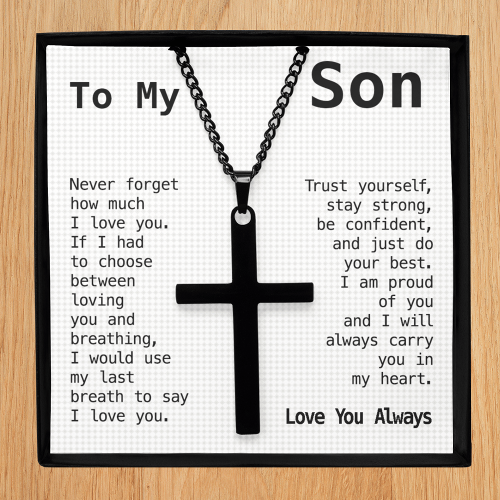 Gift For Son - Never Forget I Love You - Black Cross With Message Card - Gift For Birthday, Anniversary, Christmas From Dad, Father, Mom, Mother